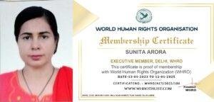 दिल्ली14जनवरी* समाजसेवी सुनीता अरोड़ा को वर्ल्ड ह्यूमन राइटस ओर्गेनाइजेशन का एक्जिक्यूटिव मेंबर दिल्ली मनोनीत किया गया है।