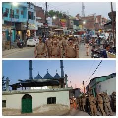 कौशाम्बी07जून2023*कस्बा मंझनपुर में शांति, सुरक्षा एवं कानून व्यवस्था को प्रभावी व सुदृढ़ बनाये रखने हेतु पैदल गश्त किया गया