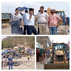 भागलपुर20जून2023*बालु घाट रोड सहित गंगा घाट में सैकड़ो अतिक्रमण दुकानें को बुलडोजर से किया ध्वस्त*