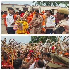 चित्रकूट14जुलाई23*यातायात प्रभारी ने पुष्पमाला पहनाकर कांवरियों का स्वागत किया*