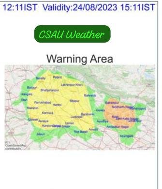 कानपुर24अगस्त23*ग्रामीण कृषि मौसम सेवा एवं एक्रिपाम योजना, सस्य विज्ञान विभाग,च०शे०आ०कृषि एवं प्रौ०वि० वि०, कानपुर।    