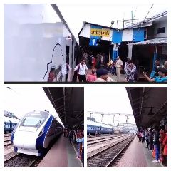 रांची 05अगस्त2023*जसीडीह रेलवे स्टेशन पहुंची वन्दे भारत ट्रेन तो सेल्फी लेकर और सीटी बजाकर हुआ स्वागत।