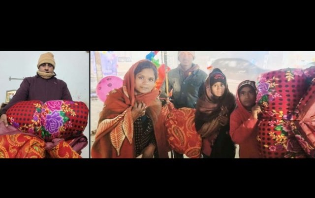 पंजाब 18 जनवरी 2024* समाजसेवी गगन चुघ ने गुब्बारे बेचने वालों को भेंट की रजाईयां