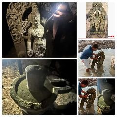 तेलंगाना07फरवरी24*कर्नाटक बॉर्डर के पास कृष्णा नदी के किनारे सदियों पुरानी विष्णु की मूर्ति और एक शिवलिंग बरामद किया गया है
