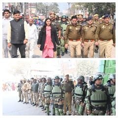 कुशीनगर09फरवरी24*जुम्मे की नमाज के दृष्टिगत पुलिस बल के साथ किया जा रहा फ्लैग मार्च/पैदल गस्त-*