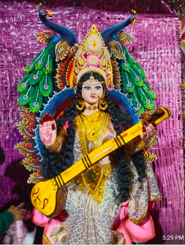 सरस्वती पूजा अर्चना भागलपुर इशाकचक मोहल्ले में नारियल के पत्ती से पंडाल की सजावट सरस्वती पूजा अर्चना भागलपुर इशाकचक मोहल्ले में नारियल के पत्ती से पंडाल की सजावट