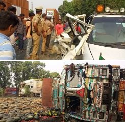 अयोध्या19मई24*तरबूज लादकर असम जा रहे ट्रक ने सफ़ारी में मारी टक्कर