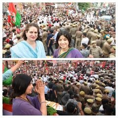 वाराणसी26मई24*प्रियंका गांधी और डिंपल यादव ने रोड शो कर मांगा अजय राय के लिए वोट