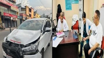 देहरादून21जून24*योग दिवस कार्यक्रम में जाते हुए मंत्री गणेश जोशी के वाहन आपस मे टकराए, इमरजेंसी ब्रेक लगने से हुआ हादसा,