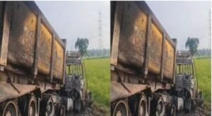 काशीपुर25जून24*उत्तराखंड: एनएच 74 पर आमने सामने भिड़े दो डंपर, आग में जिंदा जला युवक,