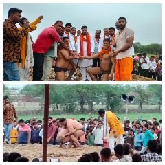 महोबा9जुलाई24*हरियाणा के लकी ने नेपाल पहलवान थापा को दी पटखनी