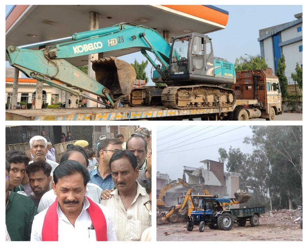 औरैया 14 जुलाई 24*दूसरे दिन भी गरजा बुल्डोजर ध्वस्त किये अवैध कब्जे