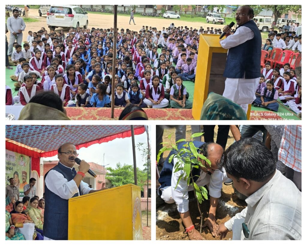 अनूपपुर 15 जुलाई 24*बिजुरी के सीएलके विद्यालय में 11 सौ पौधों के रोपण कार्यक्रम का कुटीर एवं ग्रामोद्योग मंत्री ने किया शुभारंभ