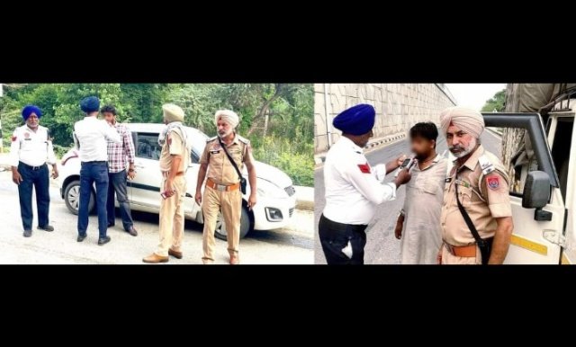 पंजाब 06 सितंबर 2024* ट्रैफिक पुलिस ने एल्कोहल मीटर से ड्राईवरों की चैकिंग की