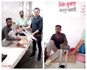 अनूपपुर 30 सितम्बर 24*मालगाड़ी से पार करते समय गिरे युवक का पैर काटने पर चलने हेतु दी गई बैसाखी