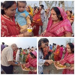 वाराणसी07नवम्बर24*वाराणसी मे - डूबते सूर्य को अर्घ्य दिया गया।