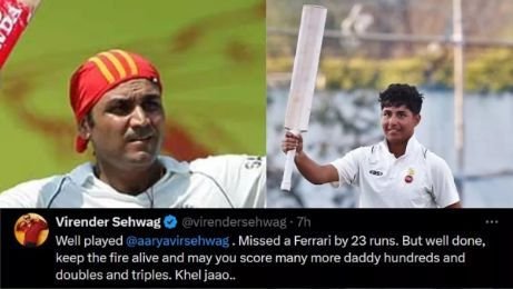 कूचबिहार22नवम्बर24*'23 रन से चूक गए Ferrari', आर्यवीर के 297 रन की पारी पर पिता वीरेंद्र सहवाग ने दिया मजेदार रिएक्शन; कूचबिहार22नवम्बर24*'23 रन से चूक गए Ferrari', आर्यवीर के 297 रन की पारी पर पिता वीरेंद्र सहवाग ने दिया मजेदार रिएक्शन;
