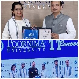 जयपुर07दिसम्बर24*अनाहिता अलीको,पूर्णिमा यूनिवर्सिटी जयपुर में आयोजित समारोह में डॉक्ट्रेट की उपाधि प्रदान की गई