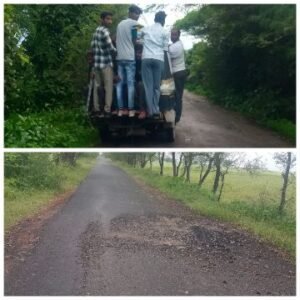 महोबा05जनवरी25*गड्ढा मुक्त सड़क के नाम पर होते हैं लाखों के घपले, दोनों तरफ लटकती झाड़ियां।