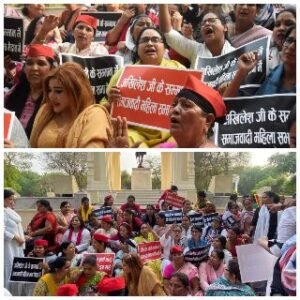 लखनऊ08.04.2025*सपा महिला सभा ने गाँधी प्रतिमा पर काली पट्टी बांध कर दिल्ली की मुख्यमंत्री रेखा गुप्ता के खि़लाफ़ प्रदर्शन किया।