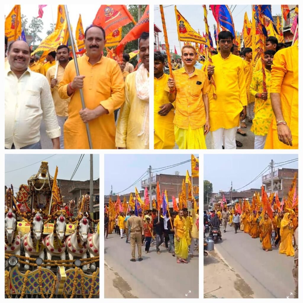 अयोध्या03मई25शुजागंज पक्का तालाब मंदिर परिसर से निकाली गई श्री श्याम बाबा की निशान भव्य शोभा यात्रा।*