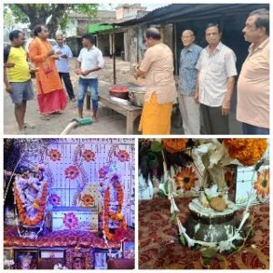 धनबाद30अप्रैल2025 *अक्षय तृतीया के उपलक्ष में ठाकुर जी का चंदन का लेप एवं फूलों से ठाकुर जी को सजाया गया।