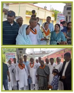 भागलपुर05मई25 अरहम ट्रस्ट ने भागलपुर से हज पर जाने वाले हाजियों का फूल की माला पहना स्वागत कर दिल्ली के लिये रवाना किया,