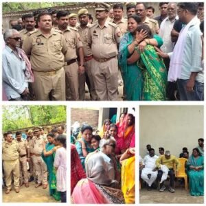 सलेमपुर देवरिया24मई25*बिजली करेन्ट द्वारा मृतक के परिवार वालो को सांत्वना देने पहुंची रंजना भारती।