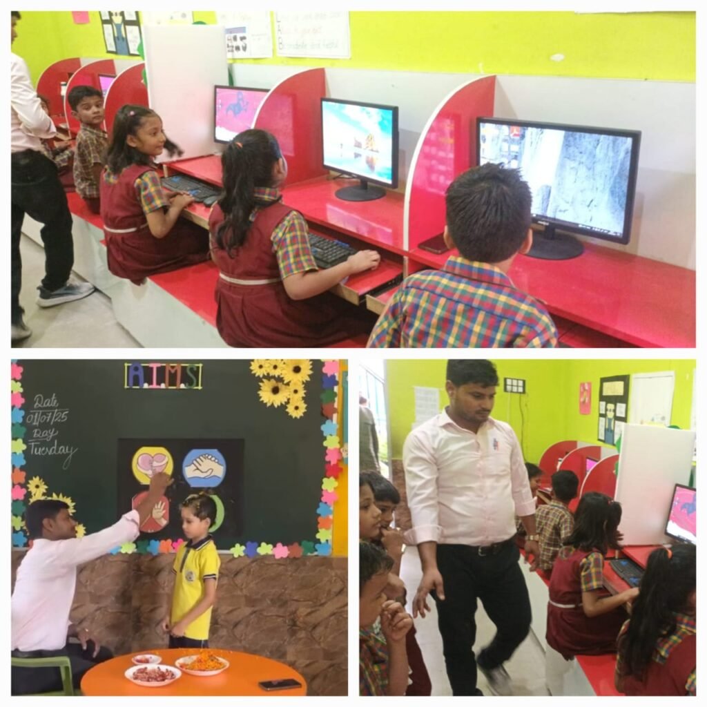 अयोध्या04जूलाई25*विद्यालय परिवार ने बच्चो पर की पुष्प वर्षा। चंदन तिलक लगाकर बच्चों ने शुरू की शिक्षा की शुरुआत।