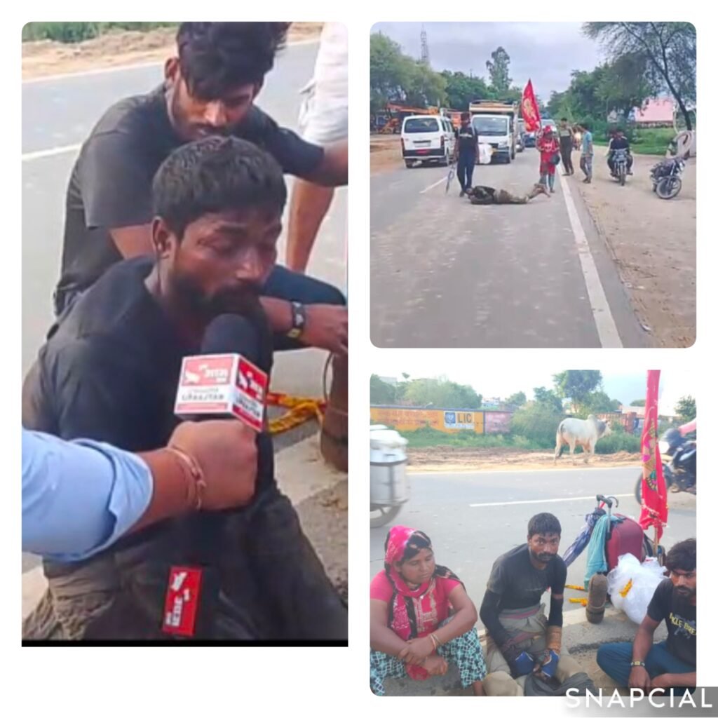 मथुरा 19 जुलाई 25* एक भक्त पटेया दंडोति लगाते हुए हुए मेहंदीपुर बालाजी के दर्शन का प्रण किया