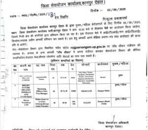 कानपुर देहात 03 सितंबर 2025*जिला सेवायोजन कार्यालय में 06 सितंबर को रोजगार मेले का होगा आयोजन, उठाएं लाभ*