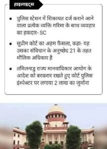 नई दिल्ली21सितम्बर25*भारतीय संविधान के अनुच्छेद_21 के अनुसार यदि पुलिस शिकायतकर्ता के साथ अभद्रता नही कर सकता-सुप्रीम कोर्ट