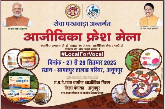 अनूपपुर25सितम्बर25*आजीविका फ्रेश मेला का आयोजन 27 से 29 सिंतबर तक