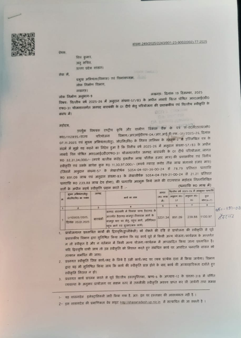 बाराबंकी २१ दिसंबर २५ * बाराबंकी के हैदरगढ़ क्षेत्र लिए प्रदेश सरकार ने दी बड़ी सौगात। .. बाराबंकी २१ दिसंबर २५ * बाराबंकी के हैदरगढ़ क्षेत्र लिए प्रदेश सरकार ने दी बड़ी सौगात। ..