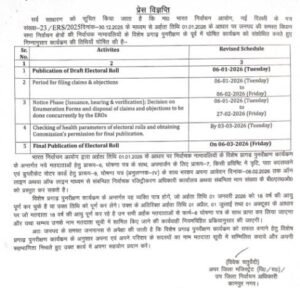 कानपुर नगर, दिनांक 05 जनवरी, 2026*निर्वाचक नामावली के विशेष प्रगाढ़ पुनरीक्षण कार्यक्रम की सूचना*