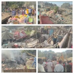 भागलपुर 13 मार्च 26**भीखनपुर गुमटी नंबर-2 पर रेलवे का बुलडोजर,दो दर्जन से ज्यादा झोपड़ियां हटाई गईं,