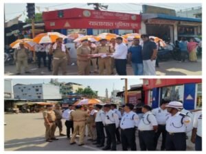 बांदा 9मई 26*ड्यूटीरत यातायात पुलिस कर्मियों को धूप से बचने के लिए वितरित की गई छतरी एवं साफी ।*