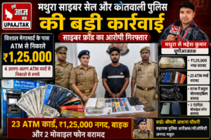 मथुरा16जुलाई26*साइबर सेल और कोतवाली पुलिस की बड़ी कार्रवाई | ₹1.25 लाख नकद, 23 ATM कार्ड के साथ साइबर ठग गिरफ्तार